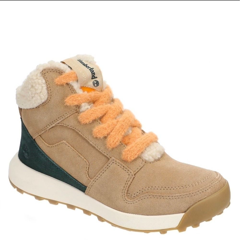 Timberland Retro Swift High Top Sneaker Womens 9 Beige Suede Faux Fur NEW